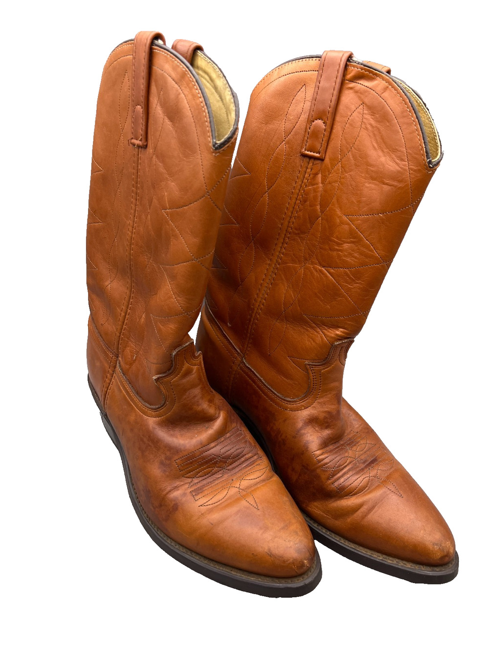 Vintage Mens 9032 Brown Leather Almond Toe Cowboy Western Boots Size 9.5 D
